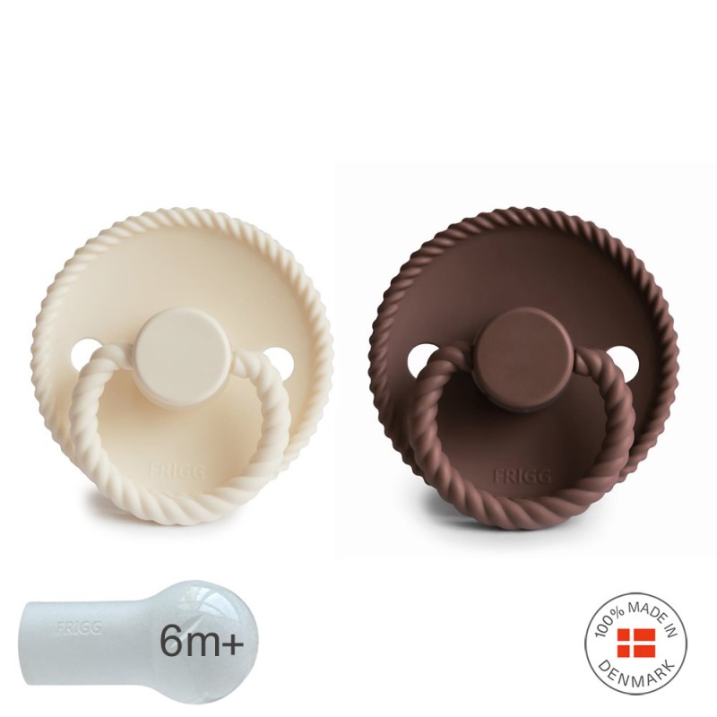 SILICONE PACIFIER BLOCK 2 PACK ROPE CREAM/COCOA 6+