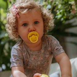 SILICONE PACIFIER BLOCK 2 PACK ROPE/DAISY SUNFLOW./FUCHSIA 6+