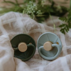 SILICONE PACIFIER BLOCK 2 PACK LITTLE VIKING SAGE/OLIVE 6+